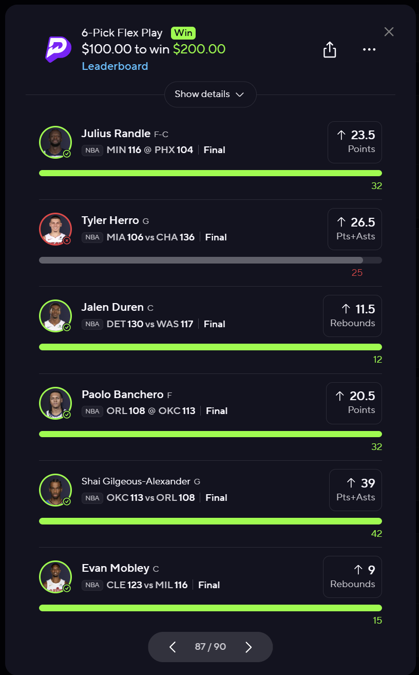 PrizePicks winning slip 4